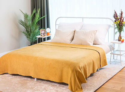 Koc bawełniany 180x220 0293-26 cafe latte miodowy gładki wykończony szydełkiem