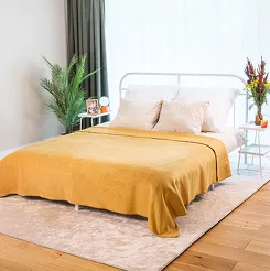 Koc bawełniany 180x220 0293-26 cafe latte miodowy gładki wykończony szydełkiem