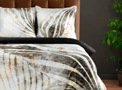 Pościel z makosatyny 160x200 MINGE 13 Eva Minge beżowa czarna dwustronna z designerskim wzorem