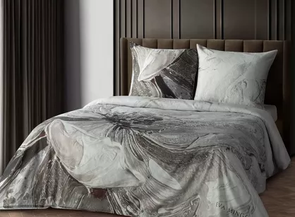 Pościel z makosatyny 220x200 AMAYA Eva Minge jasny brąz szara designerski wzór Premium