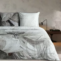 Pościel z makosatyny 220x200 AMAYA Eva Minge jasny brąz szara designerski wzór Premium