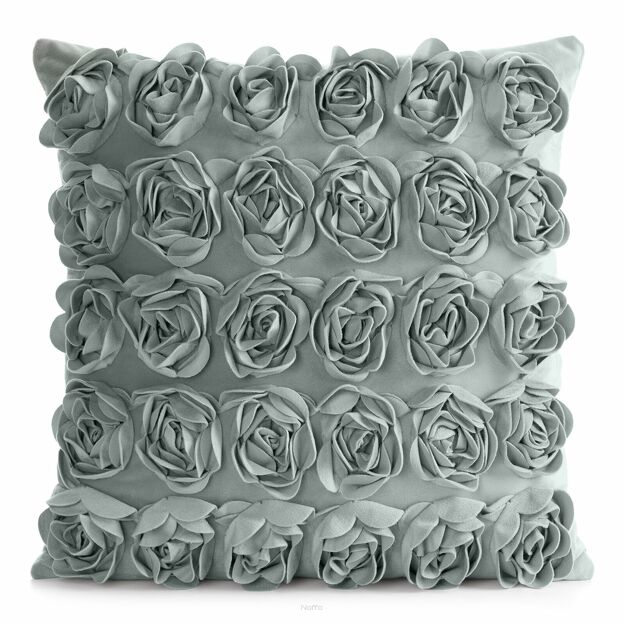 Poszewka welwetowa 45x45 ROSES 1 miętowa Eva Minge z aplikacją róż 3D
