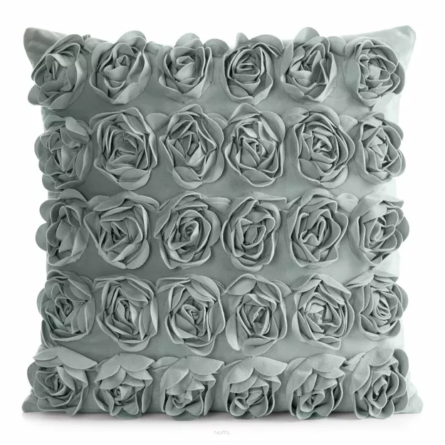 Poszewka welwetowa 45x45 ROSES 1 miętowa Eva Minge z aplikacją róż 3D