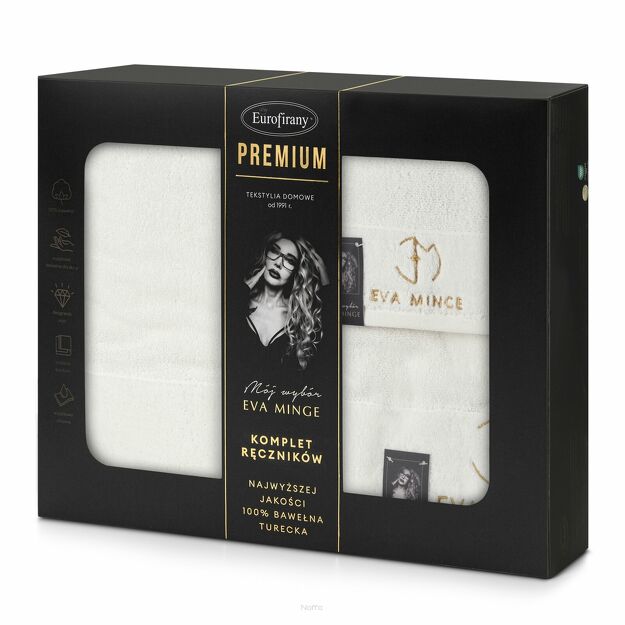Komplet ręczników GAJA 3 Eva Minge kremowe z welwetową bordiurą sygnowaną logo projektantki