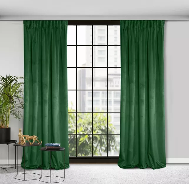 Zasłona gotowa na taśmie 140x270 ROSA welwetowa ciemna zieleń Design 91