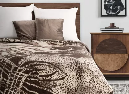 Koc bawełniany 220x240 AKRYL 1 Eva Minge brązowy kremowy dwustronny z frędzlami