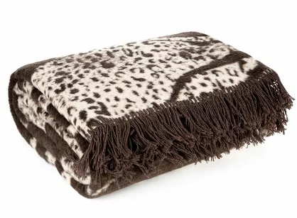 Koc bawełniany 220x240 AKRYL 1 Eva Minge brązowy kremowy dwustronny z frędzlami