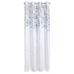 Zasłona na przelotkach 140x250 ANA biała z etaminy z nadrukiem granatowych kwiatków i błyszczącą nicią - 10