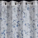 Zasłona na przelotkach 140x250 ANA biała z etaminy z nadrukiem granatowych kwiatków i błyszczącą nicią - 4