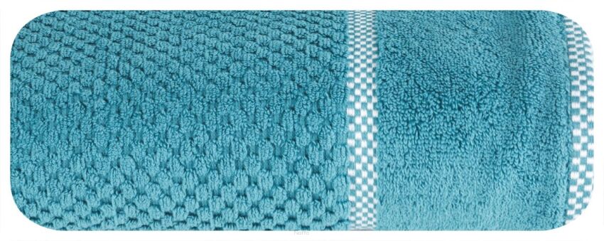 Ręcznik bawełniany 70x140 CALEB ciemny turkus o delikatnym wzorze krateczki i kontrastową bordiurą