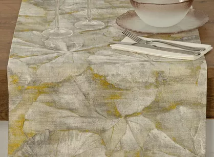 Bieżnik gobelinowy 40x180 CAGUA żółty botaniczny wzór z nicią metaliczną