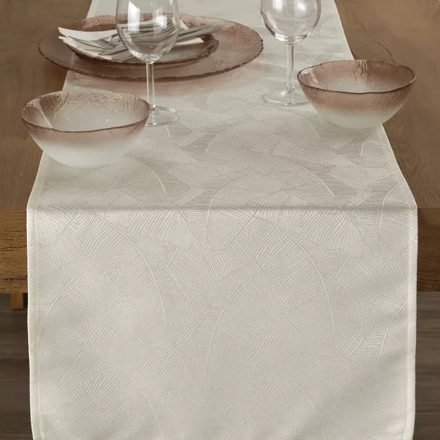 Bieżnik 40x140 ISLA kremowy z żakardowym wzorem liści bananowca