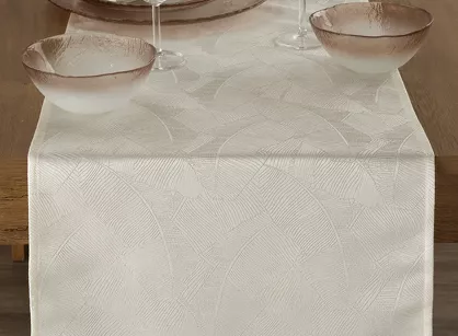 Bieżnik 40x140 ISLA kremowy z żakardowym wzorem liści bananowca