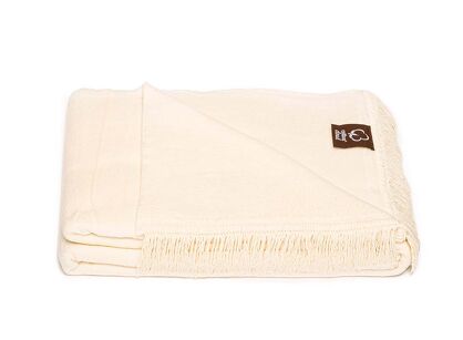 Koc bawełniany 150x200 0293-2 ecru gładki z frędzlami