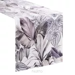 Bieżnik welwetowy 40x140 DAVOS 2 biały pikowany z wzorem egzotycznych fioletowych i szarych liści - 2