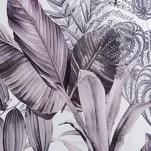 Bieżnik welwetowy 40x140 DAVOS 2 biały pikowany z wzorem egzotycznych fioletowych i szarych liści - 3