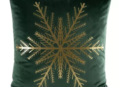 Poszewka świąteczna 45x45 JOY welwetowa zielona z motywem śnieżynki