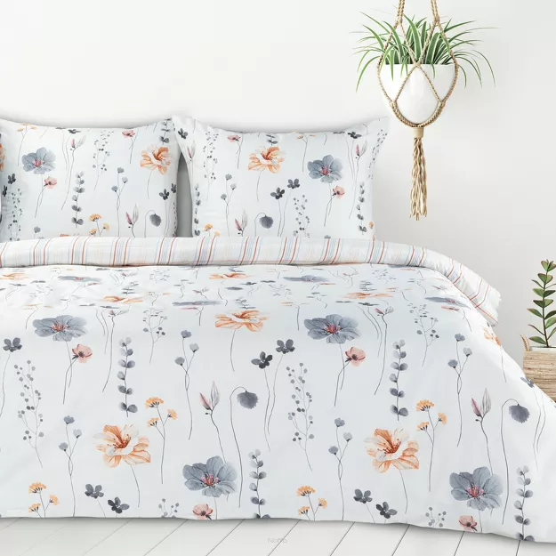 Pościel bawełniana 140x200 LEA 10 biała wzór kwiatowy dwustronna Design 91