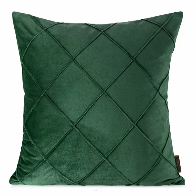 Poszewka welwetowa 45x45 NALA 2 ciemna zieleń przeszywana w geometryczny wzór rombów