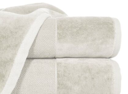 Ręcznik bawełniany 50x90 LUCY kremowy gładki z welurową szeroką bordiurą