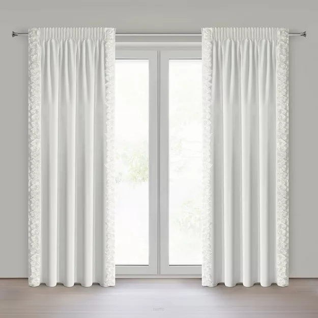 Zasłona na taśmie 140x270 ROSES 14 Eva Minge welwetowa kremowa aplikacja róż 3D