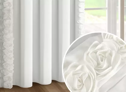 Zasłona na taśmie 140x270 ROSES Eva Minge welwetowa kremowa aplikacja róż 3D