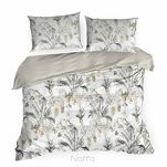 Pościel satynowa 220x200 SPRING 49 biała stalowy wzór roślinny - 2