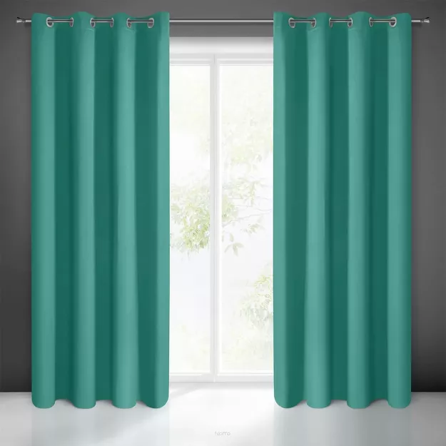 Zasłona na przelotkach 135x250 LOGAN zaciemniająca turkusowa jednokolorowa z półmatowej tkaniny