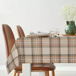 Obrus gobelinowy 140x200 PIRITU ceglany w kratkę z nicią metaliczną