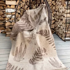 Koc bawełniany 150x200 1393-1 beżowy brązowy w liście z frędzlami