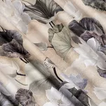 Zasłona na taśmie 140x270 LOTOS beżowa z wzorem zielonych kwiatów i liści lotosu efekt 3D - 3