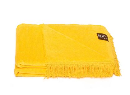 Koc bawełniany 150x200 0293-40 żółty gładki z frędzlami