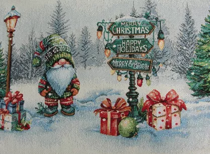 Bieżnik świąteczny 40x100 XMAS gobelinowy naturalny w zimowej scenerii z czerwoną obwódką