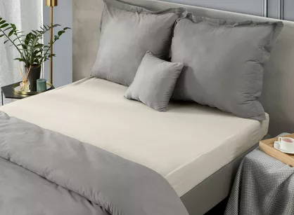 Prześcieradło z bawełny jersey z gumką beżowe 180x200 Design 91