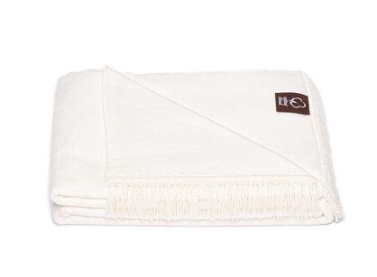 Koc bawełniany 150x200 0293-32 biały gładki z frędzlami