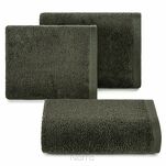 Ręcznik 70x140 VENUS Eva Minge ciemna oliwka zdobiony bordiurą w kolorze ręcznika z napisami projektantki 550 g/m2 - 4