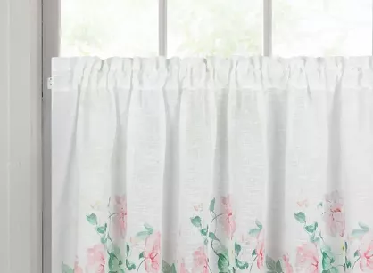 Zazdrostka gotowa w tunelu 150x60 ASTEJA biała z różowym wzorem kwiatów i bawełnianą koronką