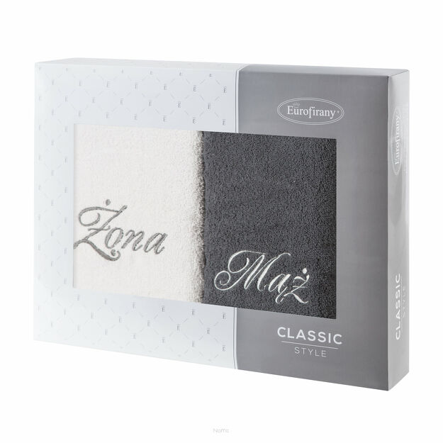 Komplet Ręczników 2x50x90 MĄŻ ŻONA srebrne stalowe