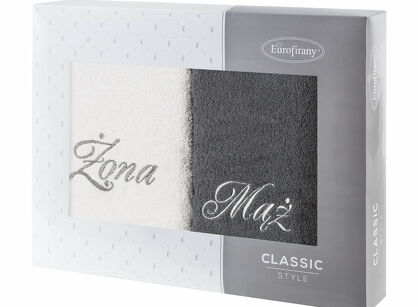 Komplet ręczników 2x50x90 MĄŻ ŻONA srebrne stalowe