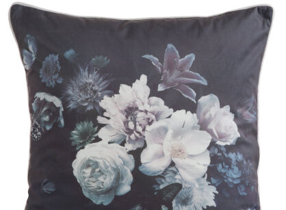 Poszewka welwetowa 45x45 VELVET 133 czarna z designerskim fioletowym wzorem botanicznym
