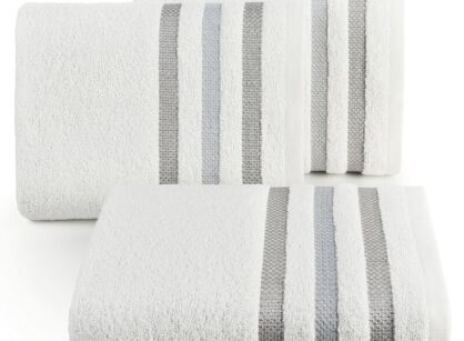 Ręcznik bawełniany 50x90 GRACJA kremowy z welurową bordiurą w 3 pasy z dodatkiem lśniącej nici