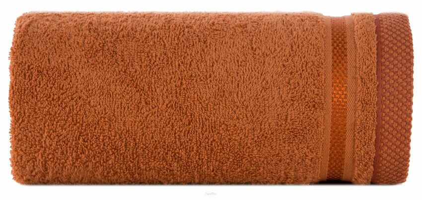 Ręcznik 30x50 ABBIE pomarańczowy z żakardową błyszczącą bordiurą w pasy z delikatną krateczką 500 g/m2