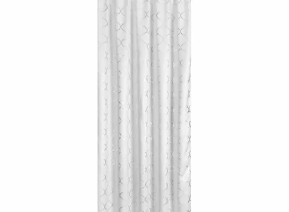 Zasłona gotowa na taśmie 140x270 MILI zaciemniająca typu dimout biała z geometrycznym srebrnym nadrukiem