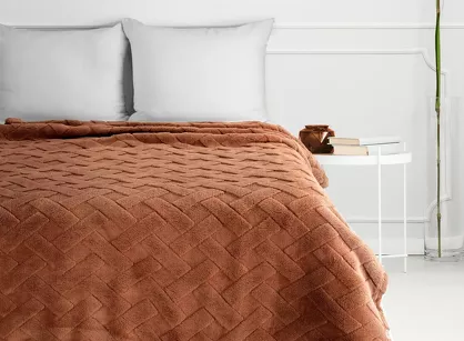 Koc 170x210 CARO ceglany puszysty typu flano z wytłaczanym wzorem Design 91