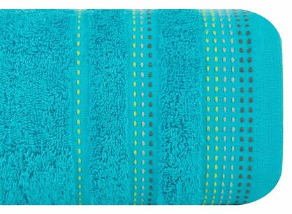 Ręcznik 30x50 POLA turkusowy z kolorową bordiurą zakończoną stebnowaniem 500 g/m2