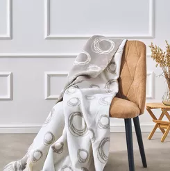 Koc bawełniany 150x200 2140-1 szary bańki mydlane z frędzlami