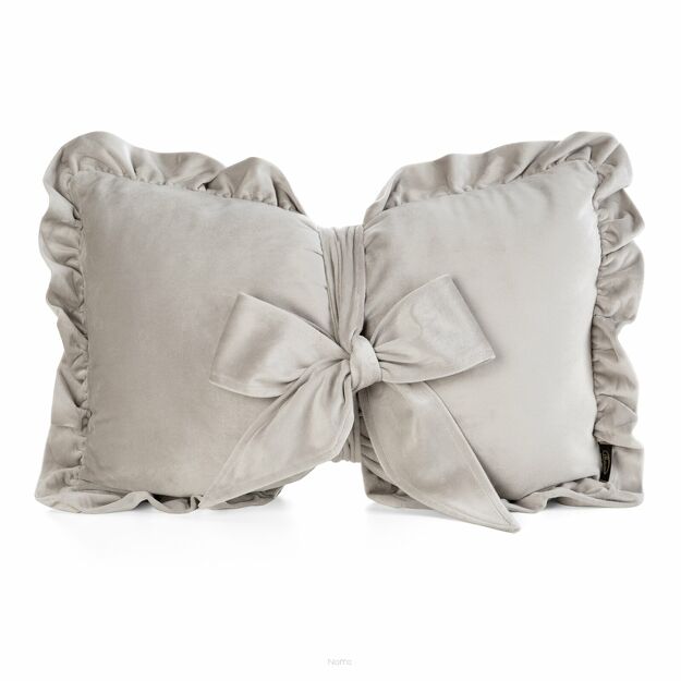 Poduszka welwetowa z wypełnieniem 35x55 KOKARDA 2 beżowa obszyta falbaną