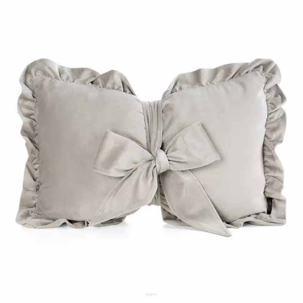 Poduszka welwetowa z wypełnieniem 35x55 KOKARDA 2 beżowa obszyta falbaną