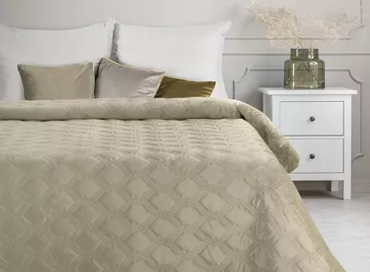 Narzuta welwetowa 200x220 SOFIA 5 beżowa pikowana hot press w geometryczny wzór