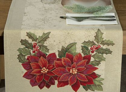 Bieżnik świąteczny 45x140 1271 gobelinowy z gwiazdką betlejemską i połyskującą złotą nicią